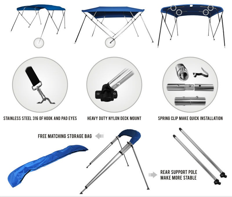 3 BOW BIMINI TOP COVER Hysun Marine Inflatable Boats Stand Up