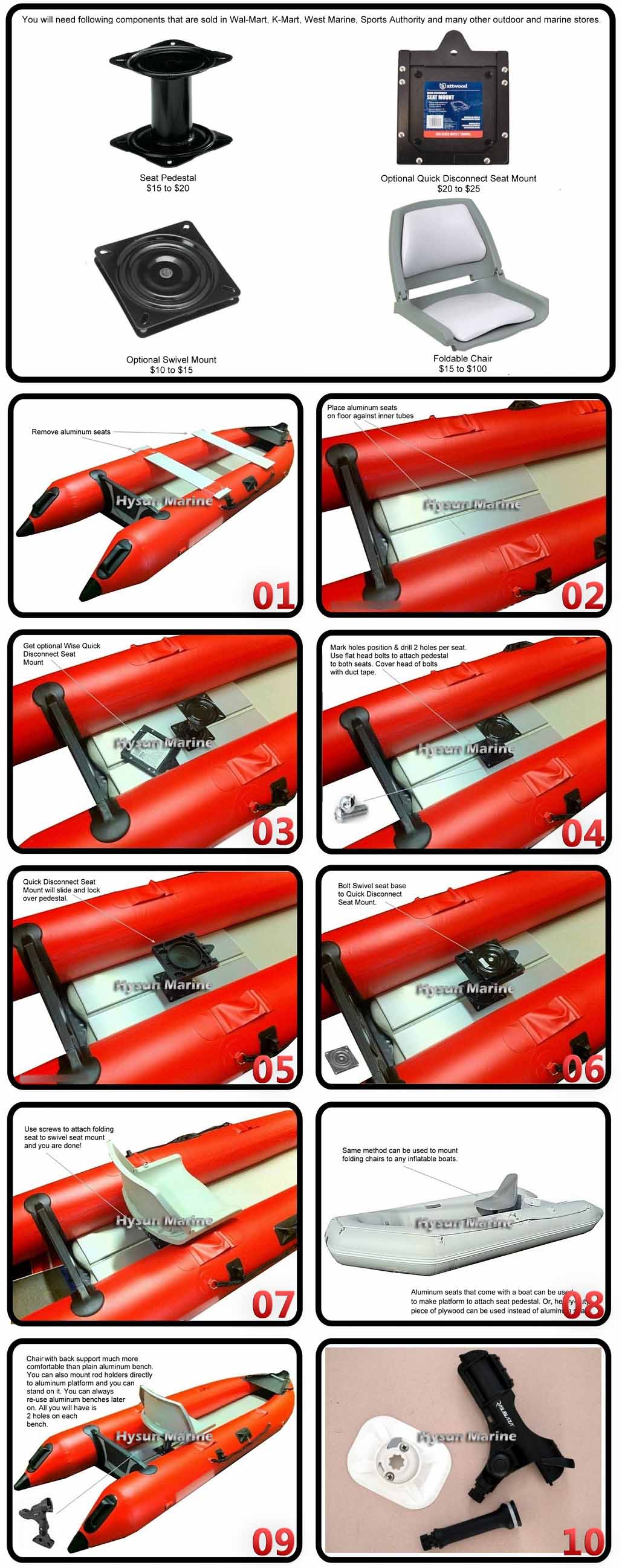 Q33.How to install foldable fishing chairs & Rod Holders on inflatable